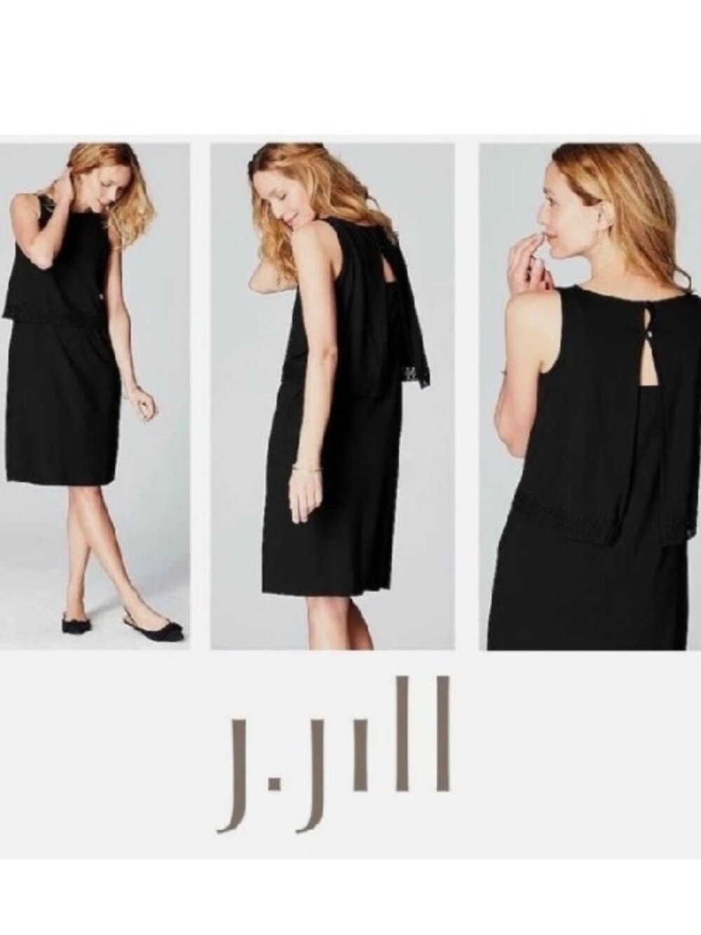 J Jill Wearever Women's Dress Black Layered Open Back Crochet Sundress Sz S